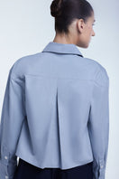 Dāl the Label cropped cotton button-down shirt, light fabric with collar and long sleeves, casual stylish shirt for women.