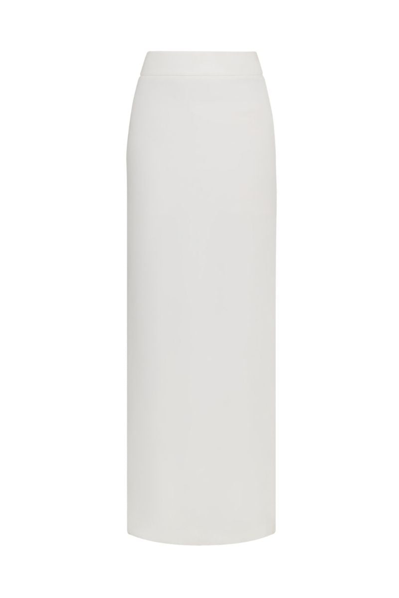 White long pencil maxi skirt by LECIA, fitted design with a sleek, elegant silhouette and smooth fabric.
