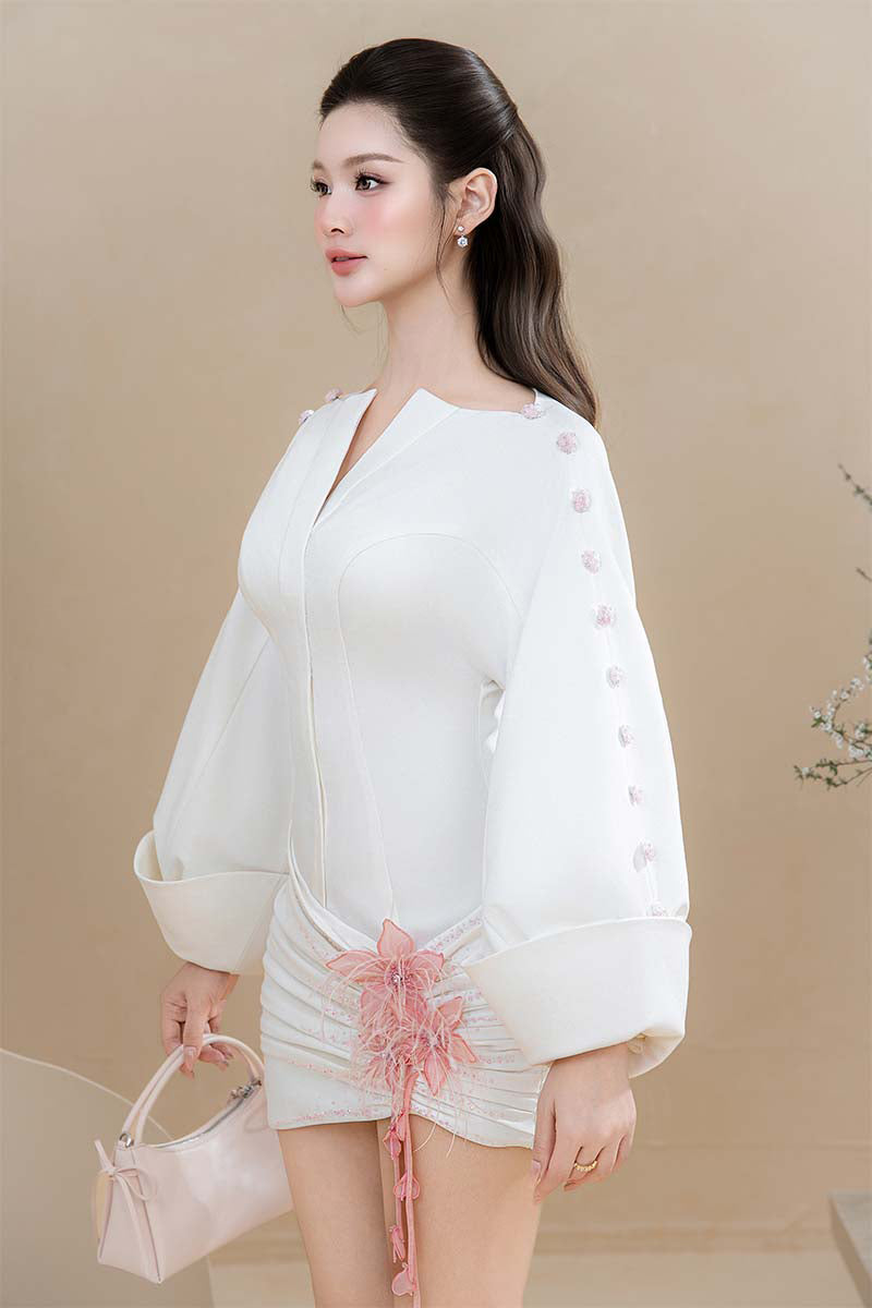 Do Long Celestial Veil Mini Dress featuring a delicate, flowy fabric and celestial-inspired pattern, perfect for stylish occasions.