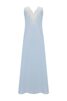 Bocan Couture Clariss long cotton voile nightgown with off-white lace details, flowing and elegant for comfortable sleepwear.