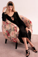 OvertheSea black insomnia dress, a stylish midi dress with a sleek fit and elegant design, displayed on a mannequin.