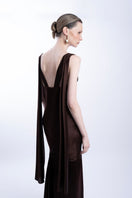 LEDIEL HABANA brown gown, elegant dress with flowing fabric and detailed design, perfect for formal occasions.