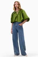 Rebecca Taylor Dax Denim Pant in Dax Wash, stylish blue jeans with a classic fit and subtle fading, shown on a model.
