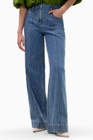 Rebecca Taylor Dax denim pants in Dax wash, slim fit with classic five-pocket design and cropped length, styled on a model.