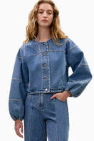 Rebecca Taylor Dax Denim Jacket in Dax Wash, stylish blue denim jacket with classic fit and button details, front pockets, and collar.