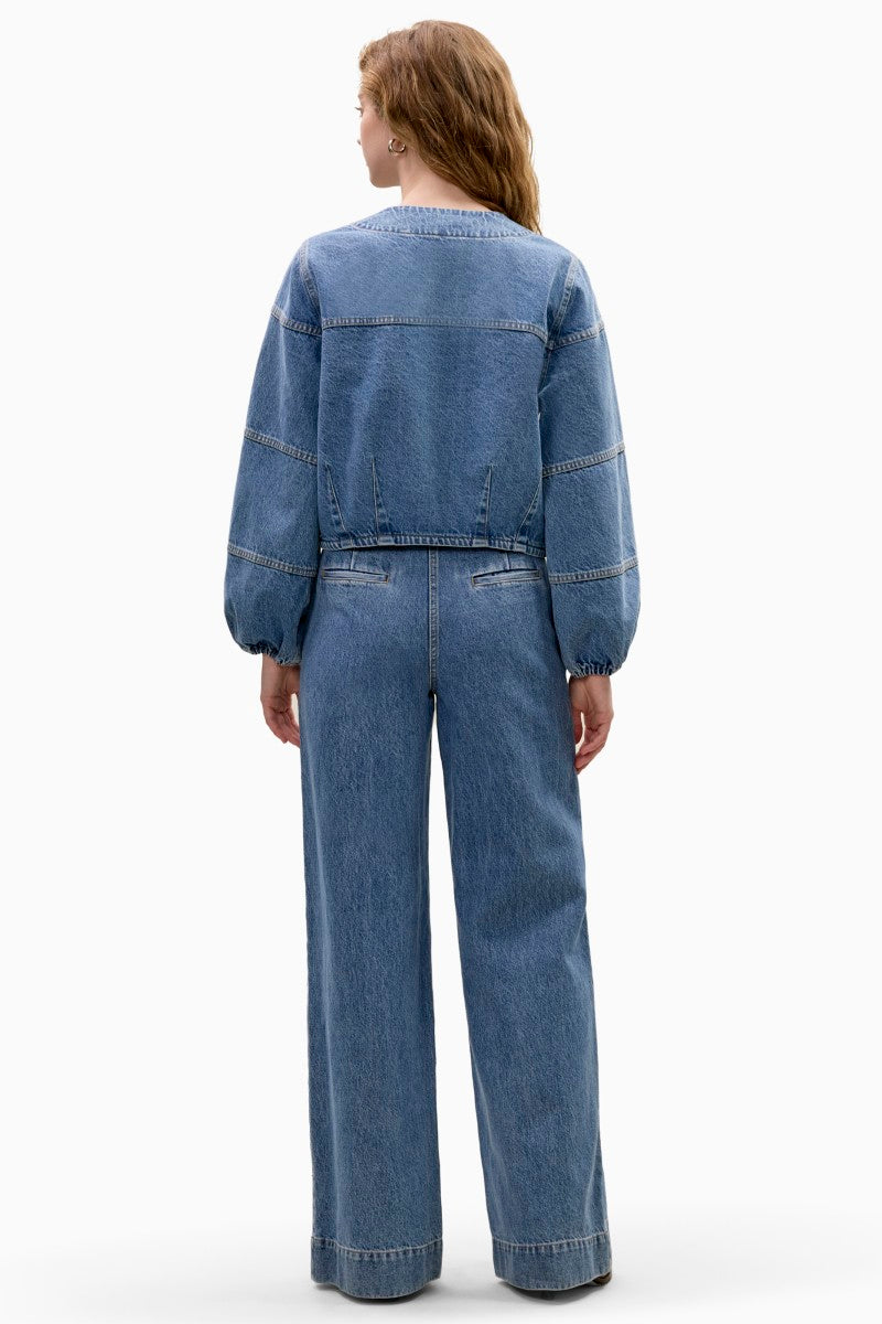 Rebecca Taylor DAX denim jacket in Dax Wash, stylish casual jacket with a classic fit and distressed denim details.