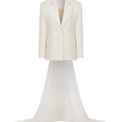 Sudi Etuz blazer with a full-length tulle train at the back, tailored fit, classic collar, and long sleeves for elegant style.