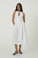 White PISA midi dress by Summer Away featuring a flowing silhouette and sleeveless design, perfect for casual or semi-formal occasions.