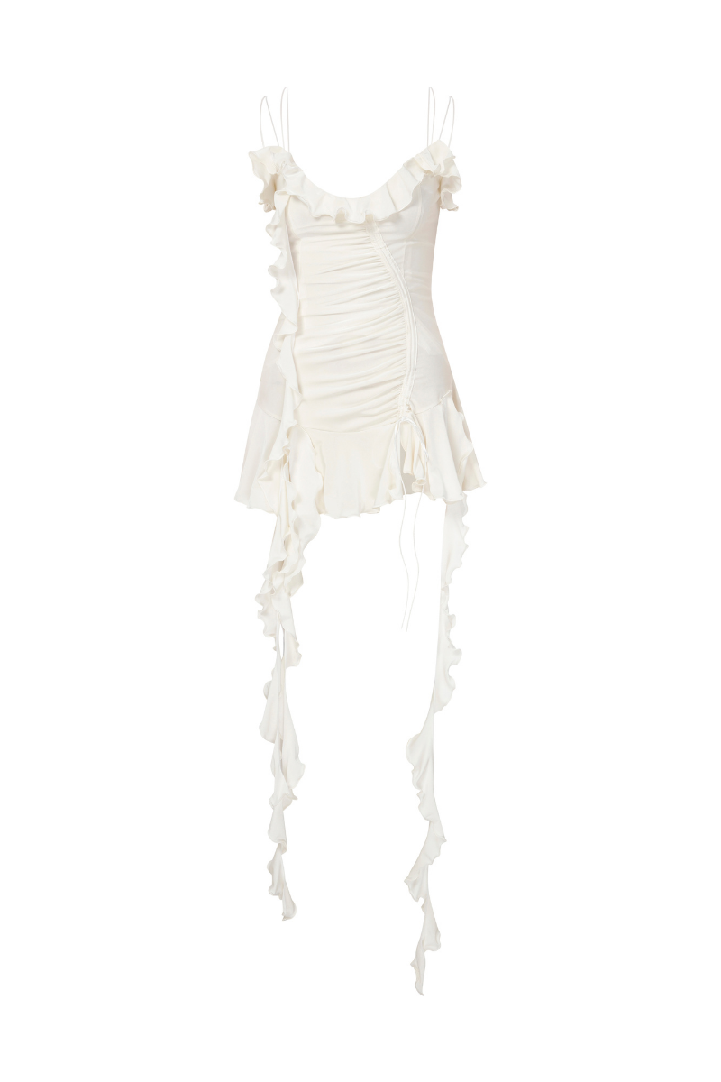 JERSEY DRESS WITH RUFFLES IN WHITE - CULT MIA
