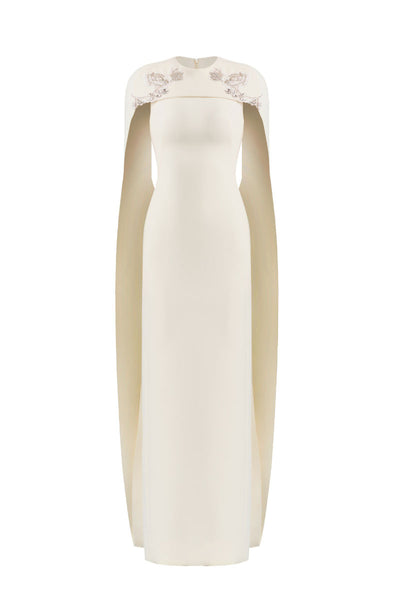 NYXELLE CAPE SLEEVE FLOOR LENGTH DRESS IN VANILLA CREAM | Maison