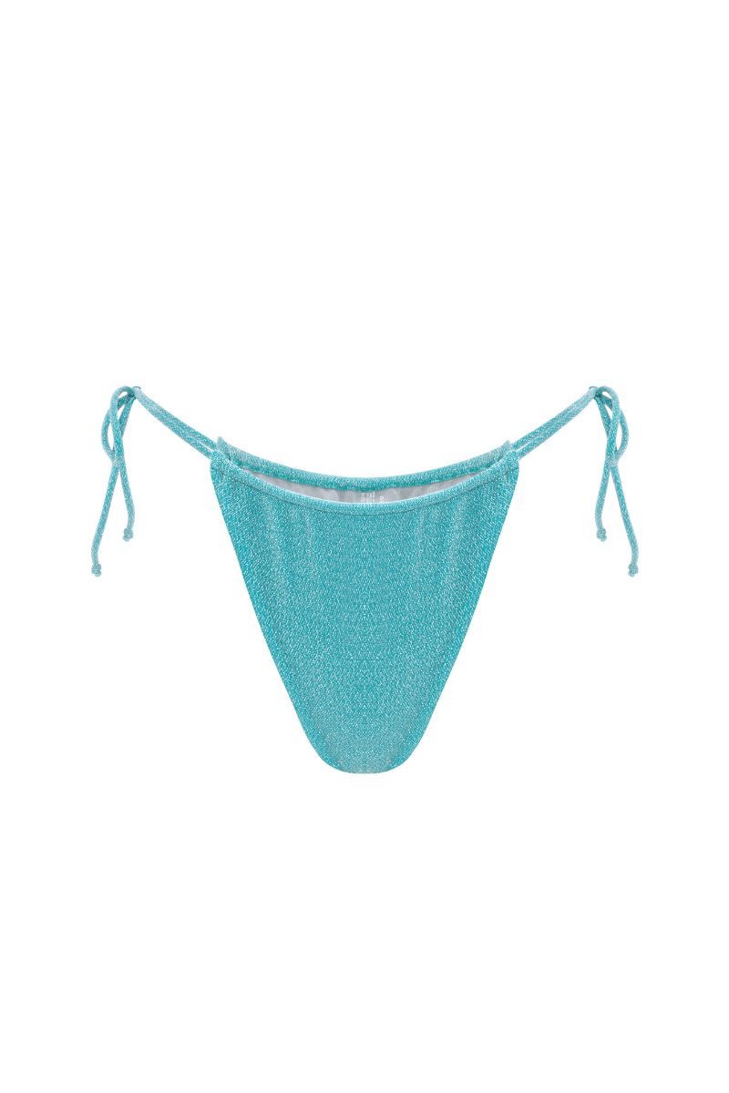 Suncillo Claudia sparkly turquoise bikini bottom with shimmering fabric and comfortable fit, designed for stylish beachwear.