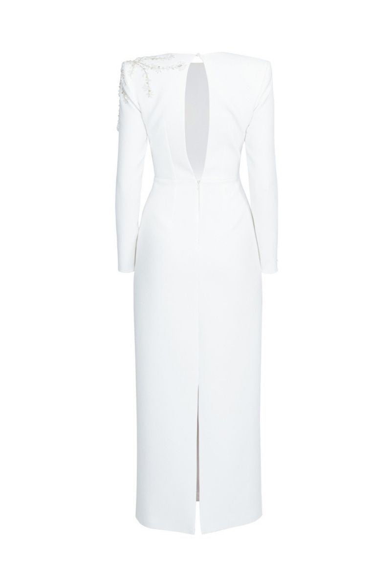 WHITE PADDED SHOULDERS MAXI DRESS - CULT MIA