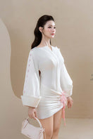 Do Long Celestial Veil mini dress in lightweight fabric, featuring celestial print and a stylish, fitted silhouette.