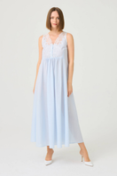 Bocan Couture Clariss long cotton voile nightgown with off-white lace, flowing design and delicate lace details.