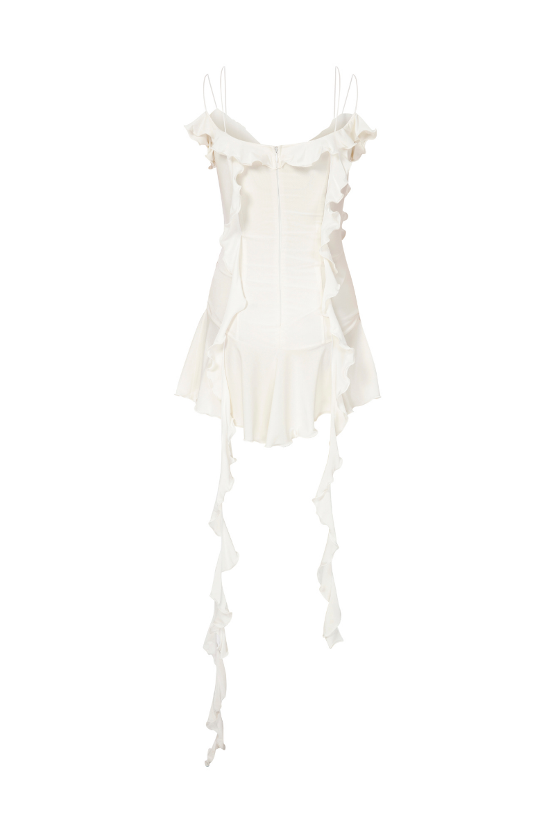 JERSEY DRESS WITH RUFFLES IN WHITE - CULT MIA