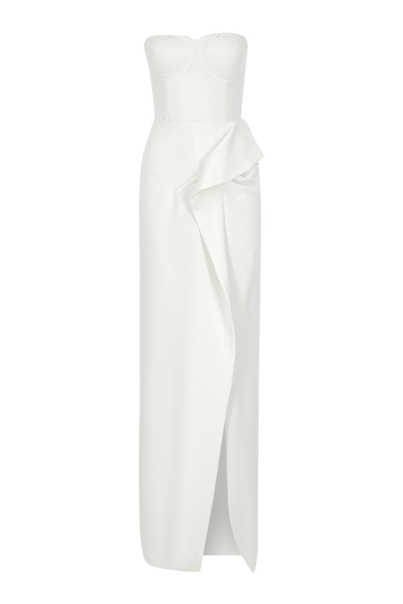 GIA IVORY STRAPLESS DRAPED GOWN - CULT MIA