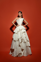 Tarık Ediz Claire vanilla tiered gown with flowing fabric and elegant design, perfect for formal occasions.