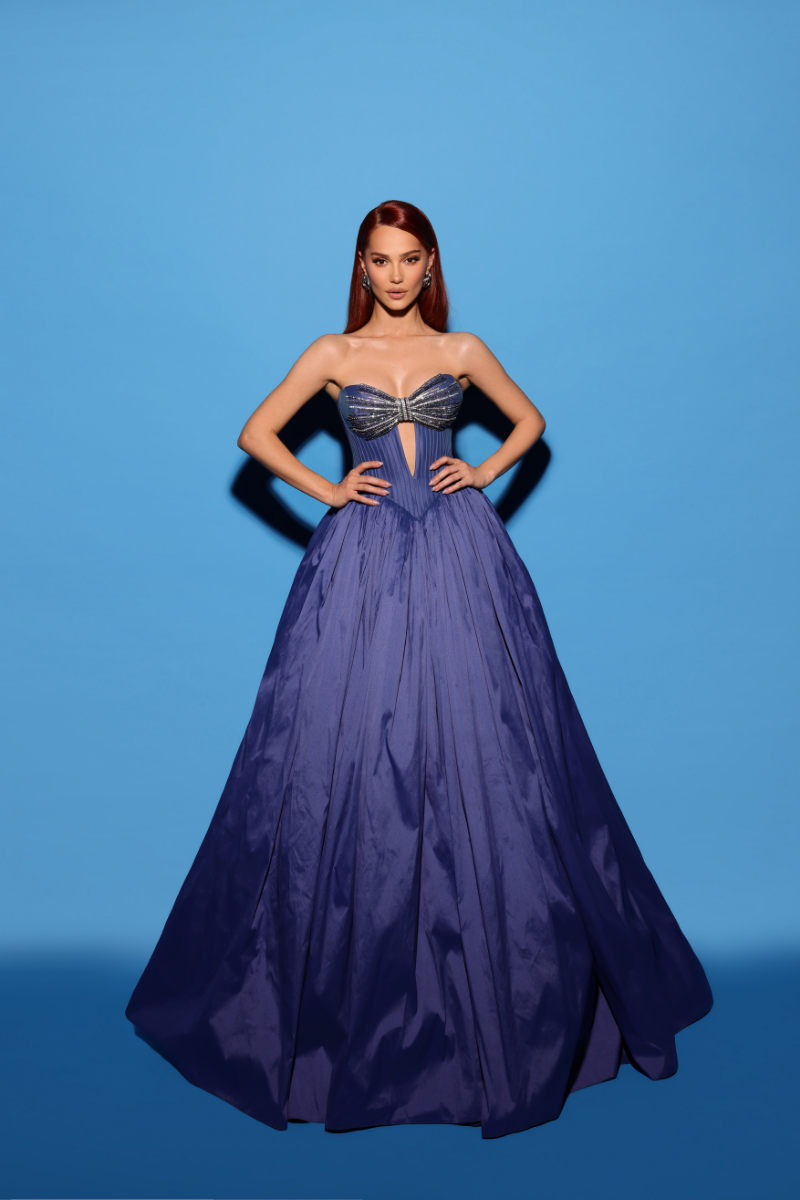 LIZZIE BIJOU BLUE STRAPLESS GOWN - CULT MIA