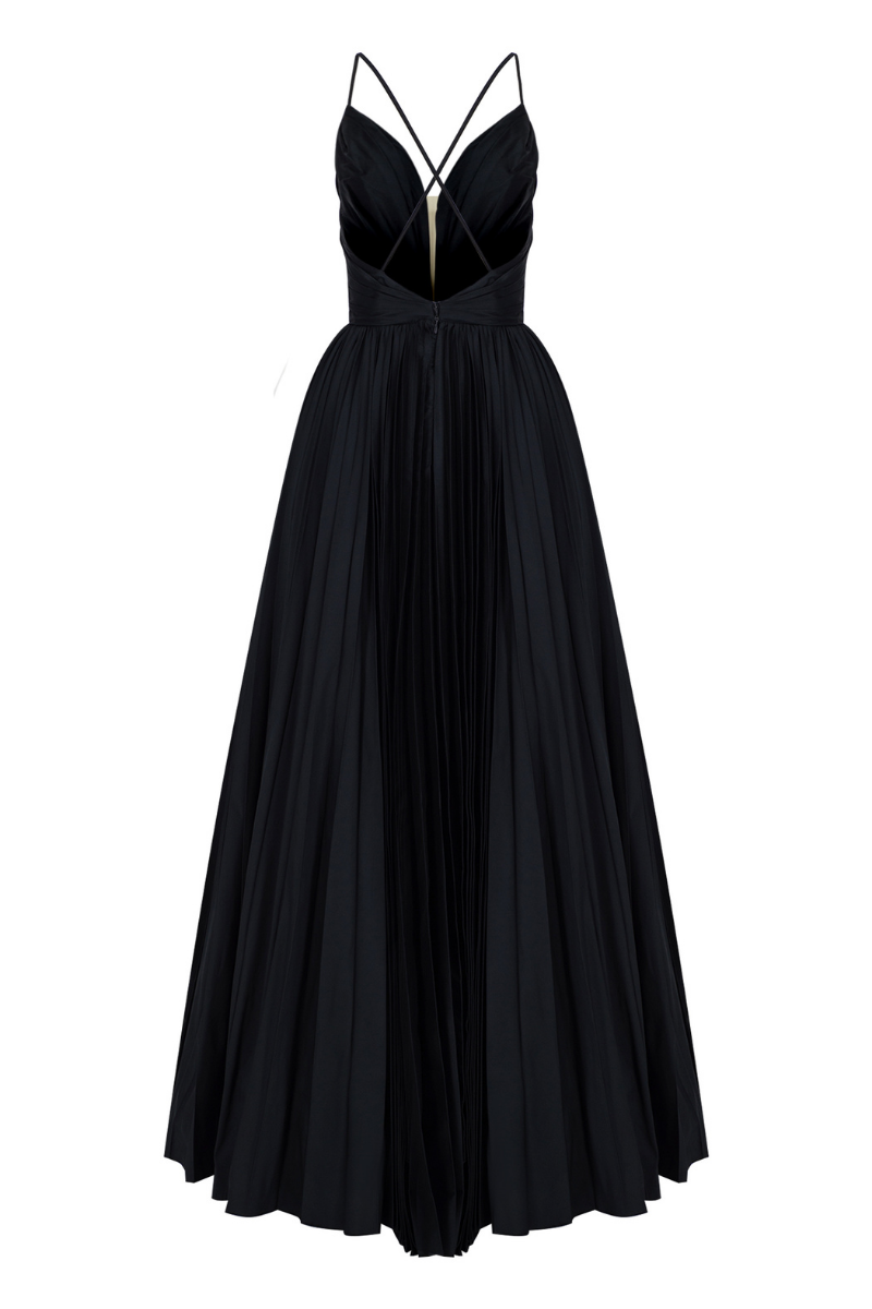 VICTORY BLACK PLEATED BODICE GOWN - CULT MIA