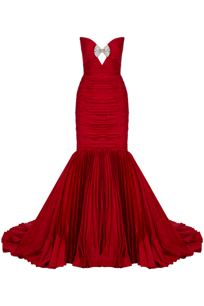 ALYCE RED METALLIC BOW GOWN - CULT MIA
