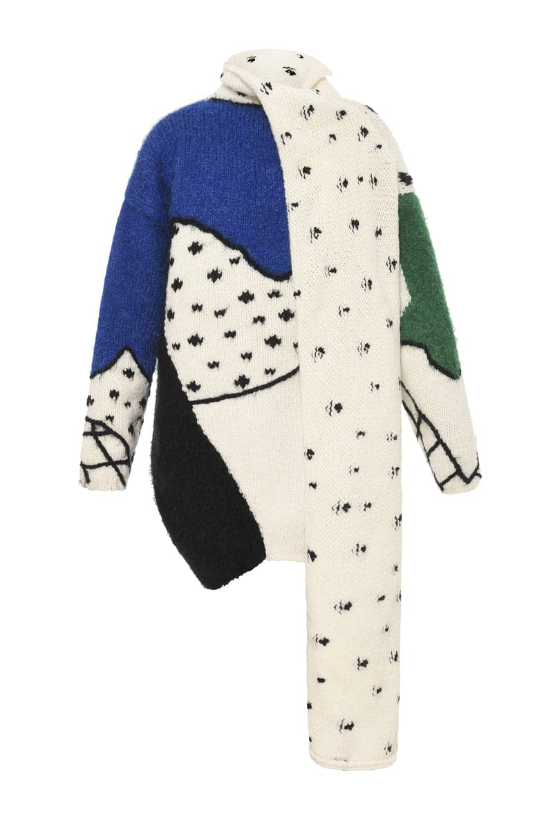 SCARFED HAND KNIT MULTICOLOR CARDIGAN - CULT MIA