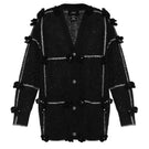 Lalo oversized floral cardigan in black and silver with a relaxed fit and intricate flower patterns on soft knit fabric.