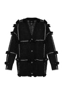 Lalo oversized floral cardigan in black and silver with a relaxed fit and intricate flower patterns on soft knit fabric.