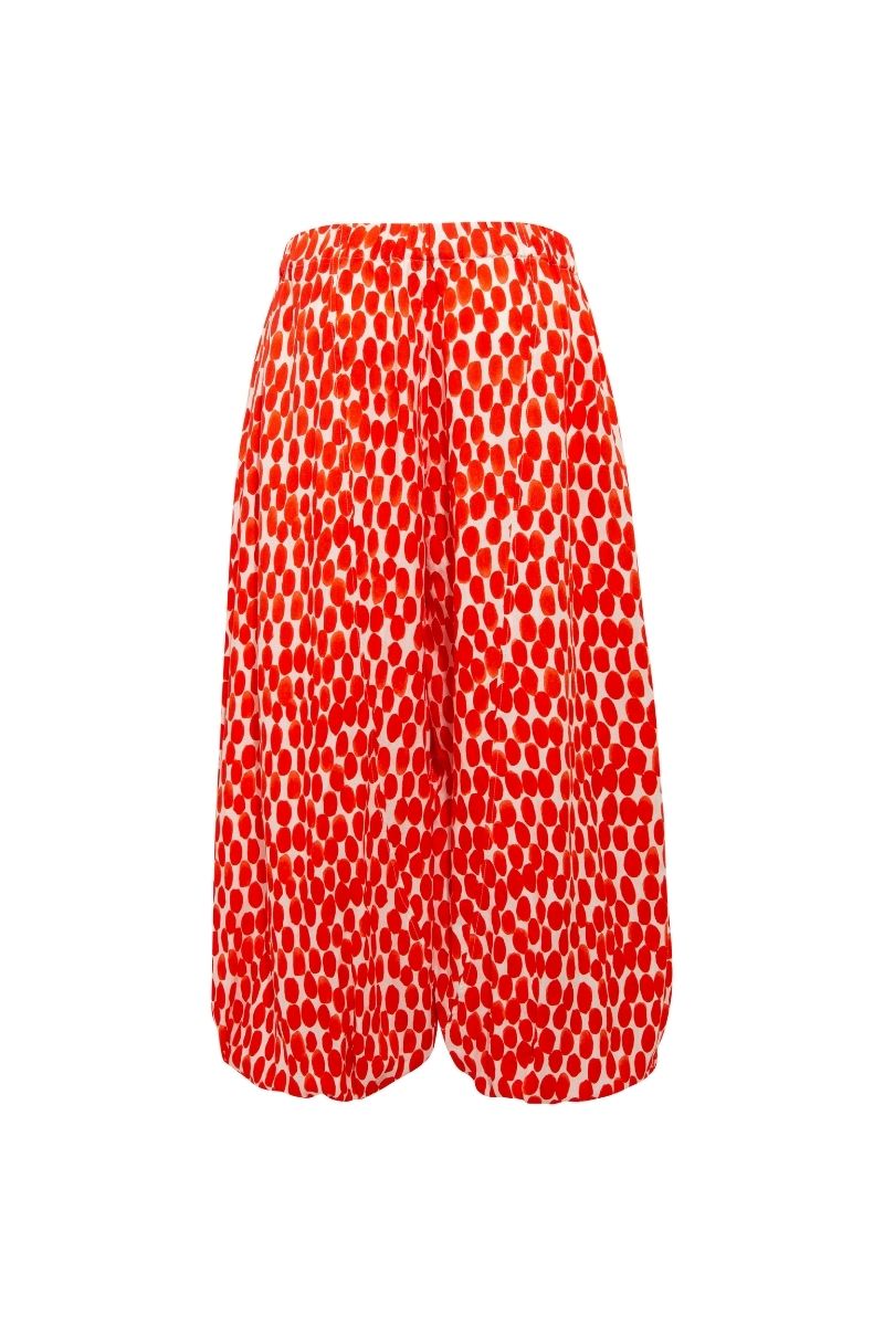 Sisters Ines Pants in Ruby Rush fabric with a relaxed fit and stylish design, displayed on a plain background.
