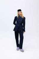 Blue checked Contess blazer by ColoReve, tailored fit with lapels and button closure, displayed on a hanger.