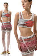 Lalo Avril crop top in red multi with a stylish, vibrant design, featuring a fitted silhouette and trendy neckline.