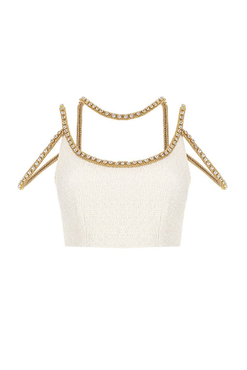 GOLD THREAD-EMBROIDERED TWEED TOP - CULT MIA