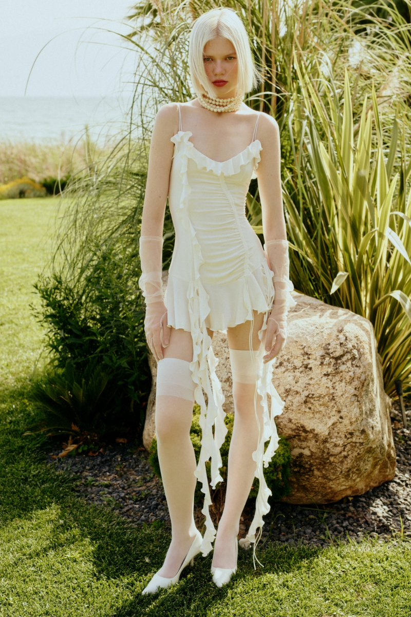 JERSEY DRESS WITH RUFFLES IN WHITE - CULT MIA