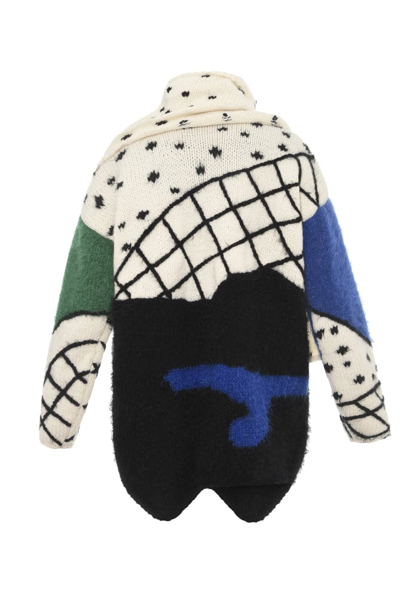 SCARFED HAND KNIT MULTICOLOR CARDIGAN - CULT MIA