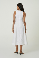 White PISA midi dress by Summer Away, featuring a flowing midi-length design with a stylish, elegant silhouette.