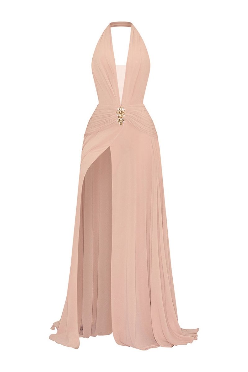 GOLD JEWELED EMBELLISHMENT GOWN - CULT MIA