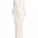 White Plan Armetis gown with elegant design, featuring flowing fabric and intricate details, perfect for formal occasions.