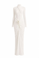 White Plan Armetis gown with elegant design, featuring flowing fabric and intricate details, perfect for formal occasions.