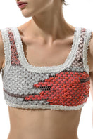 Lalo Avril crop top in red multi, vibrant sleeveless blouse with colorful pattern, stylish casual top for warm weather.