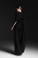 Black Maison Des Copains CELIORA cape sleeve floor-length maxi dress displayed on a model, featuring elegant cape sleeves and flowing fabric.