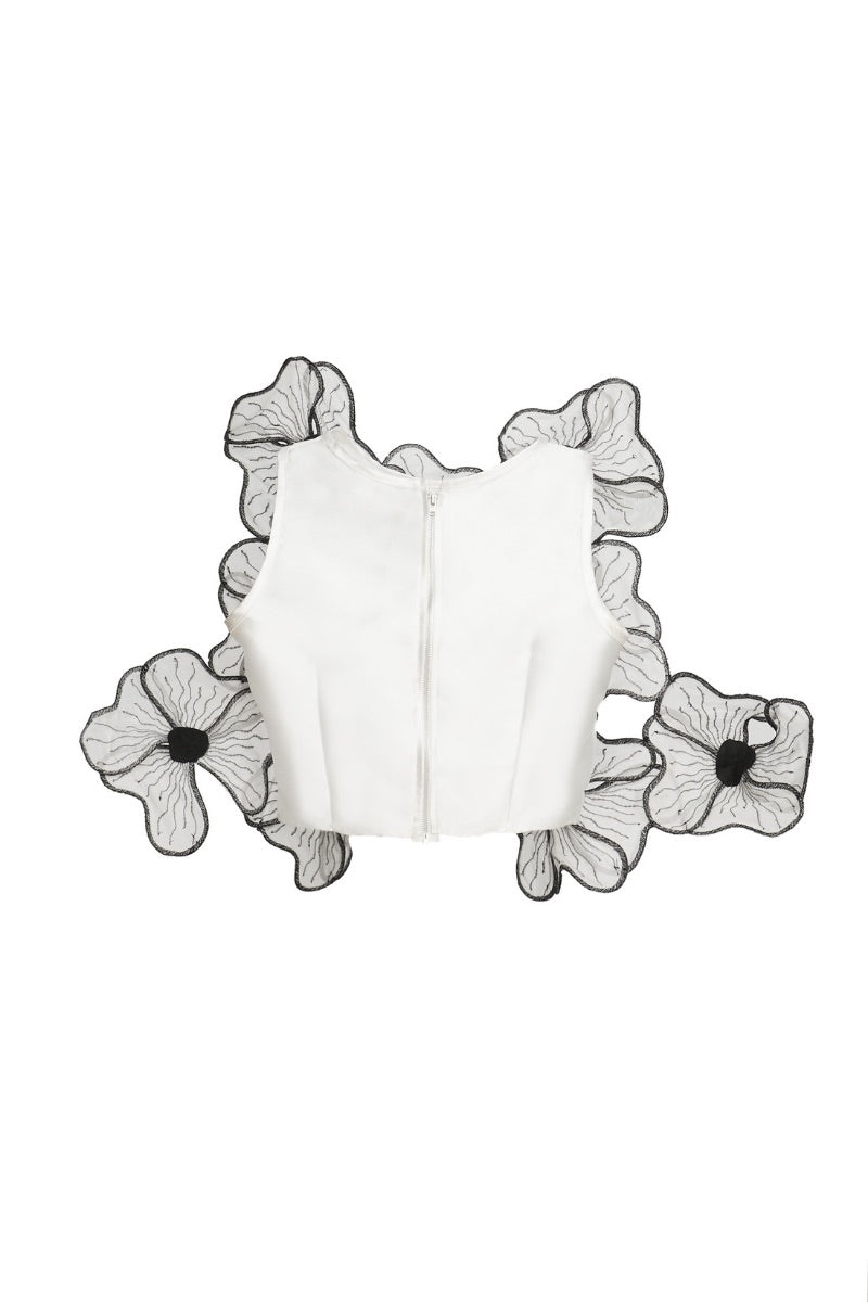 Onalaja Mia white top, lightweight sleeveless blouse with a relaxed fit and rounded neckline, displayed on a neutral background.