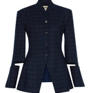 ColoReve Contess blue checked blazer, tailored fit with notched lapel and front button closure, styled on a mannequin.