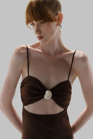 Baobab Josefina maxi dress in cocoa color, flowing fabric, sleeveless design, perfect for summer or casual occasions.