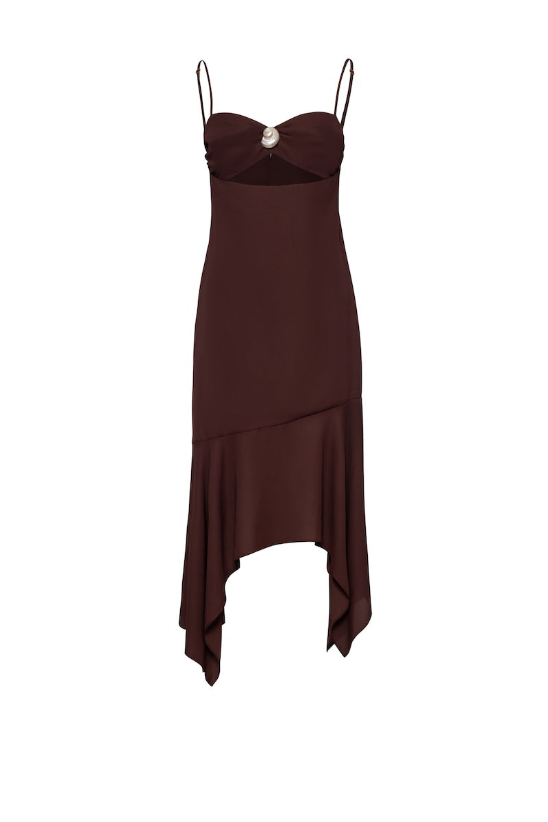 Baobab Josefina Maxi Dress in cocoa color, flowing bohemian style maxi dress with long sleeves and a relaxed fit.