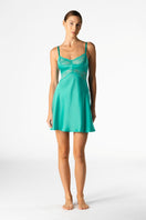Turquoise silk chemise nightgown from NK IMODE Morgan Cradle Bust collection, featuring delicate fabric and elegant design.