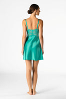 Turquoise silk chemise nightgown from Morgan Cradle Bust by NK Imode, featuring delicate fabric and elegant design.