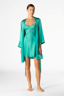 Turquoise silk chemise nightgown from NK IMODE Morgan Cradle Bust collection, featuring delicate fabric and elegant design.