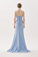 Blue Aura Caella co-ords set by Tarık Ediz, featuring stylish matching top and pants in vibrant blue fabric.