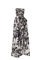 Black and ivory Daffodil gown by Tarık Ediz displayed on a ghost mannequin, showcasing elegant front view of the evening dress.