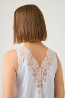 Bocan Couture Clariss long cotton voile nightgown with off-white lace, flowing fabric and elegant lace details.