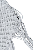 Adriana Castro white leather mini top handle bag from the La Red collection with sleek design and structured shape.